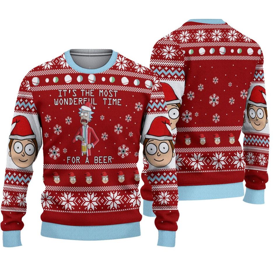 It's The Most Wonderful Time For A Beer Ugly Sweater Christmas 3D Sweater