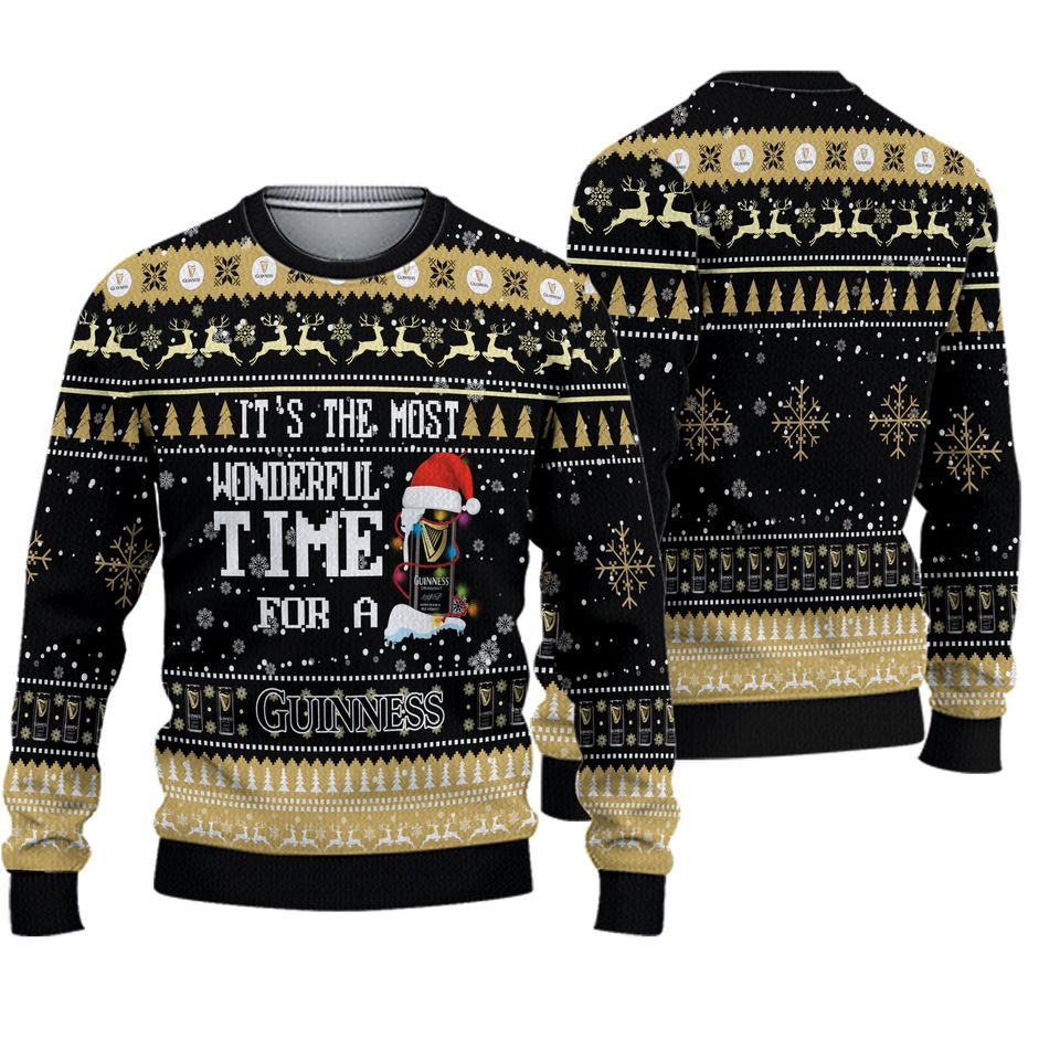 It's the Most Wonderful Time Guinness Beer Christmas Ugly 3D Sweater