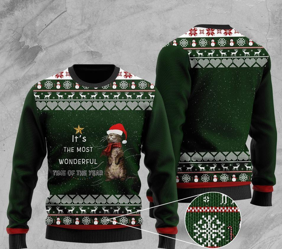 Its The Most Wonderful Time Of The Year Otter Ugly Christmas Sweater Adult 3D Funny Matching for family