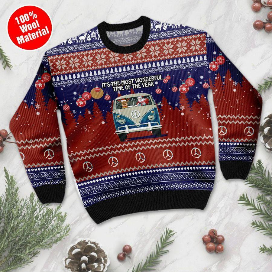 Its The Most Wonderful Time Of The Year Santa Claus In Hippie Car Ugly Christmas Sweater Adult 3D Funny Matching for family - Image 2