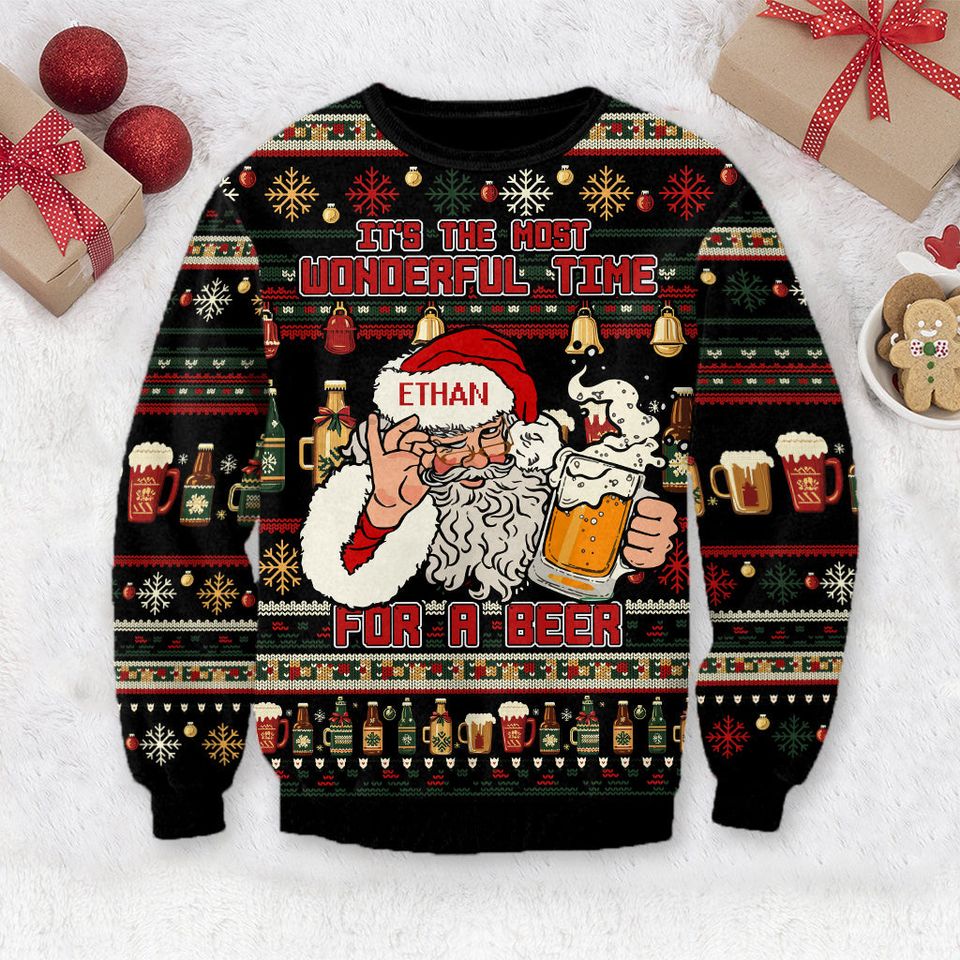 It's The Most Wonderful Time - Personalized Beer Ugly Sweatshirt