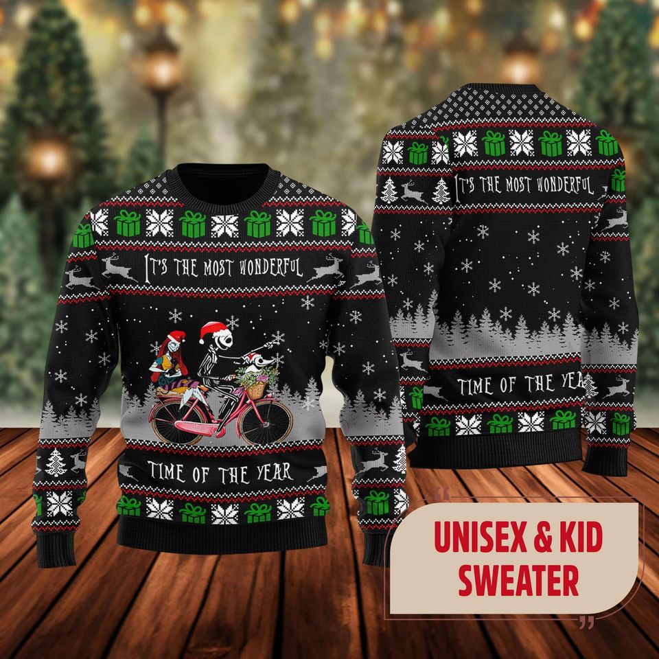 Its The Most Wonderful Time Ugly Christmas Sweater, Cycling Skeleton Ugly Sweatshirt