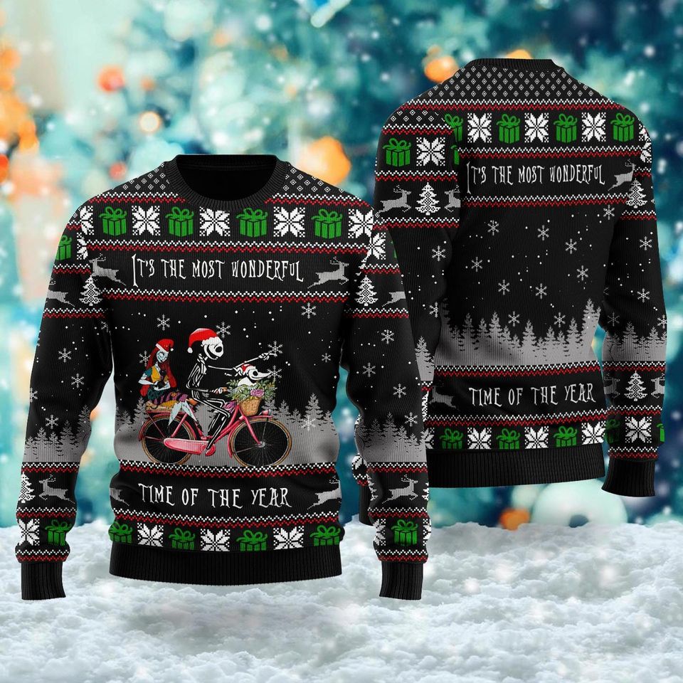 Its The Most Wonderful Time Ugly Christmas Sweater, Cycling Skeleton Ugly Xmas