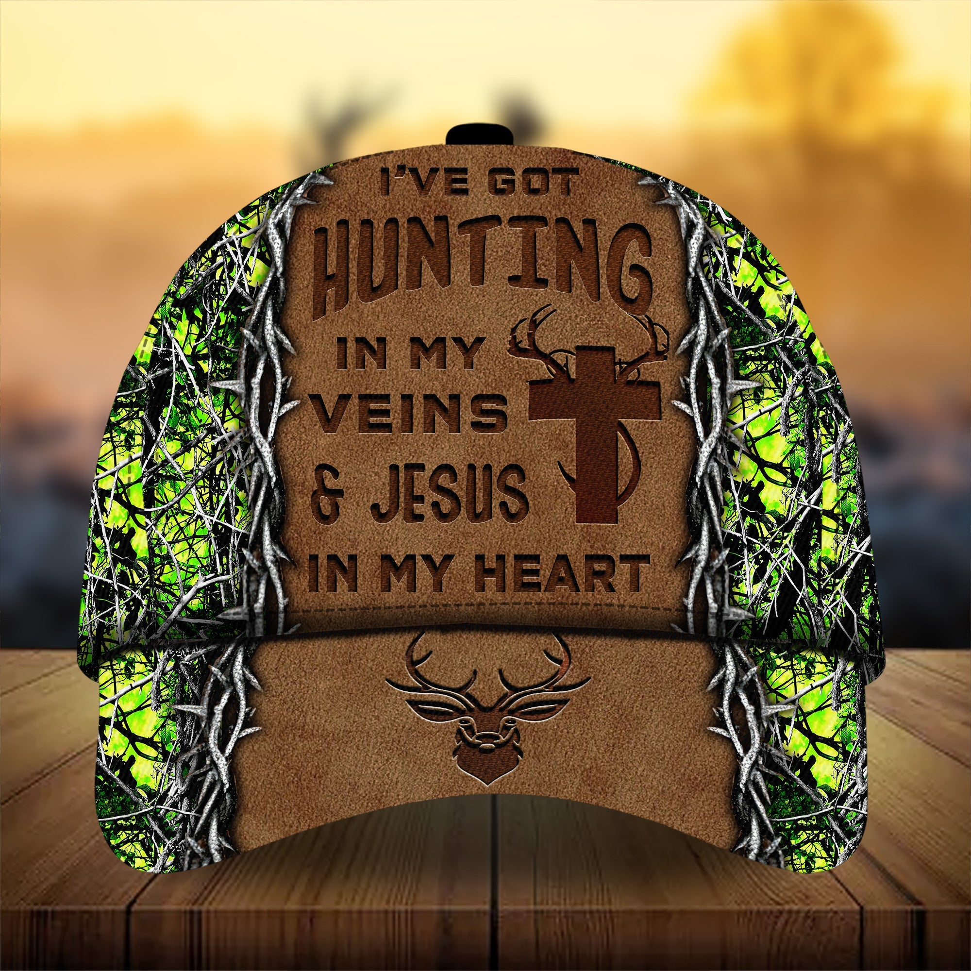 I've Got Hunting in My Veins And Jesus In My Heart Hunting Hats 3D Multicolor Cap Trucker Hats Custom Hats Gifts For Men & Women