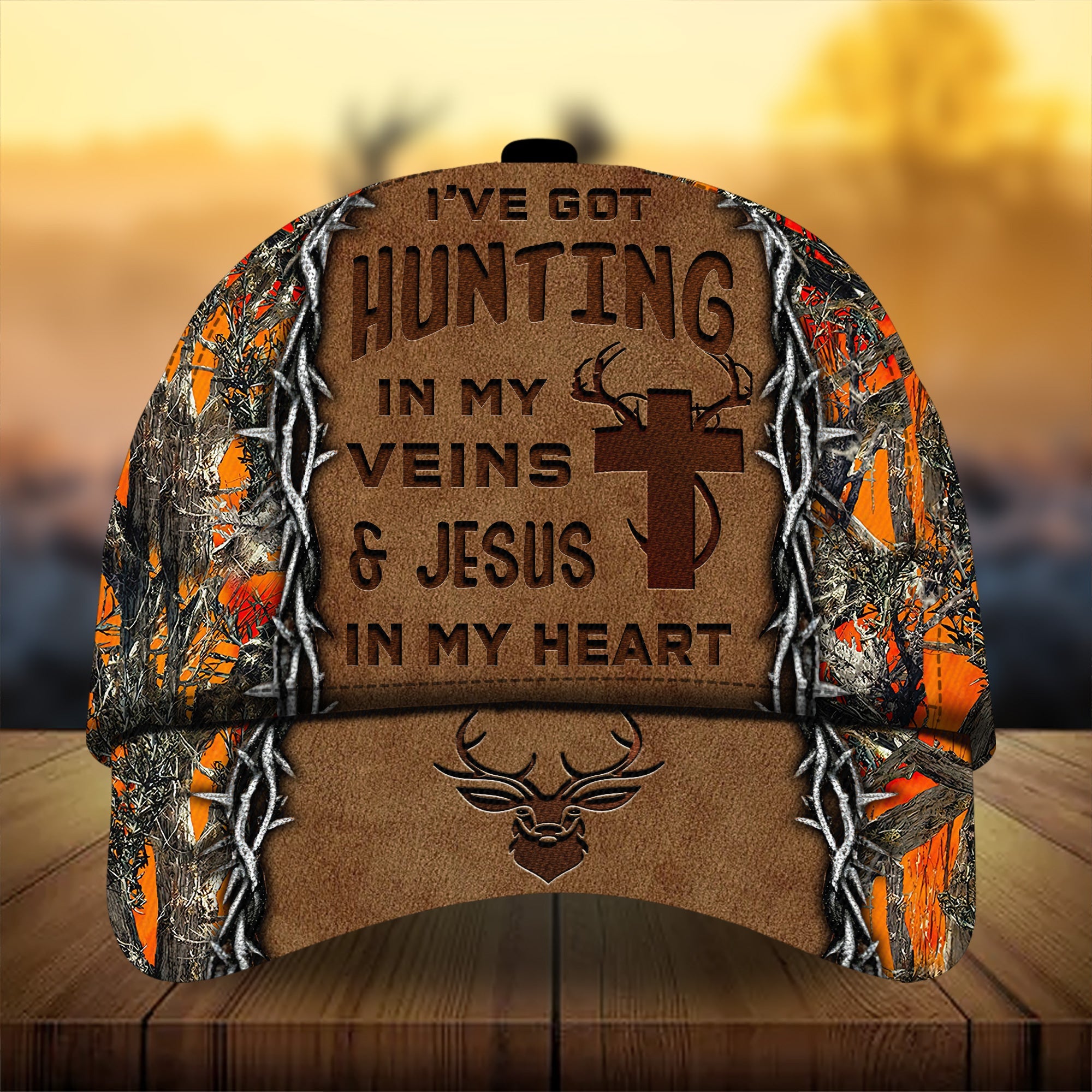 I've Got Hunting in My Veins And Jesus In My Heart Hunting Hats 3D Multicolor Cap Trucker Hats Custom Hats Gifts For Men & Women