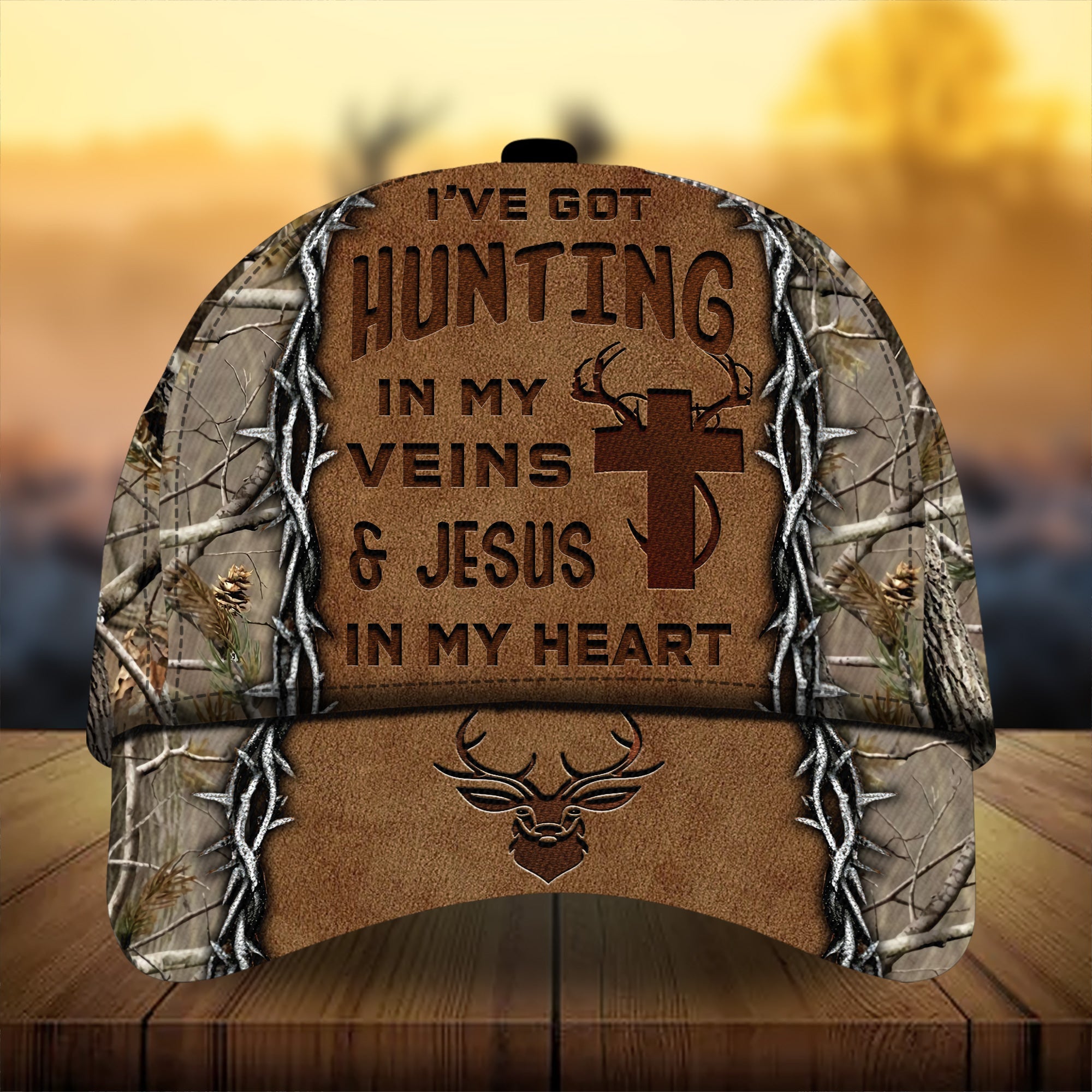 I've Got Hunting in My Veins And Jesus In My Heart Hunting Hats 3D Multicolor Cap Trucker Hats Custom Hats Gifts For Men & Women