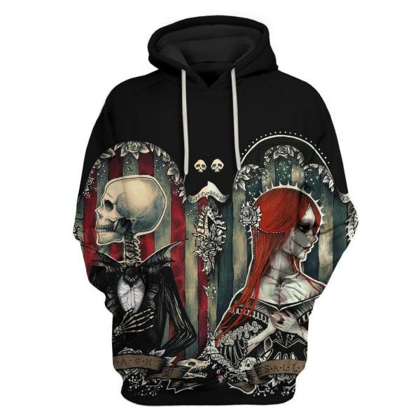Jack and Sally Nightmare Before Christmas Skull Art 3D All Over Print Hoodie, Zip Hoodie