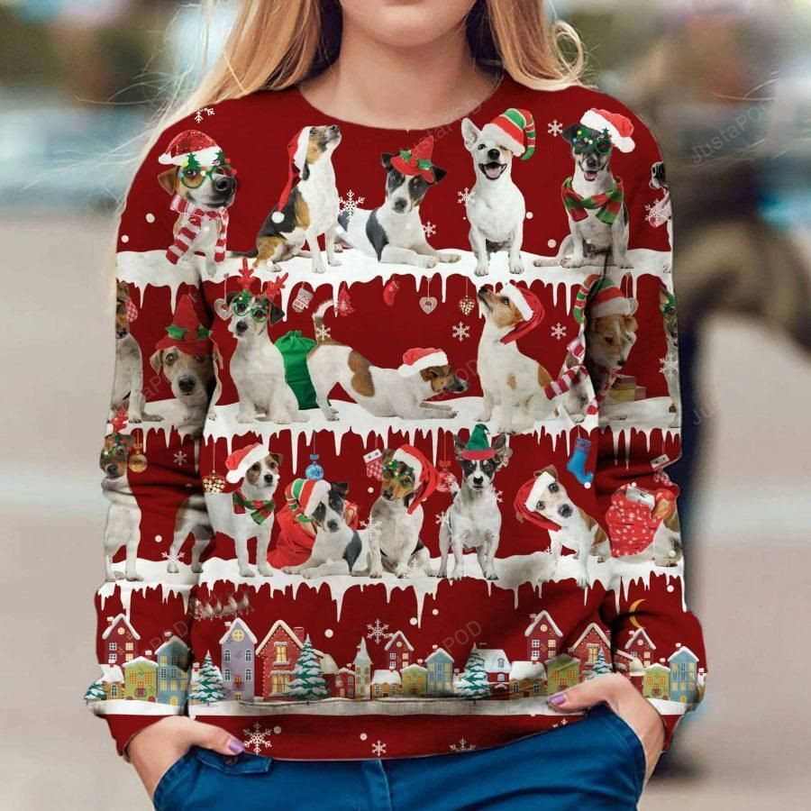 Jack Russell Terrier Snow Christmas Ugly Christmas Sweater Adult 3D Funny Matching for family