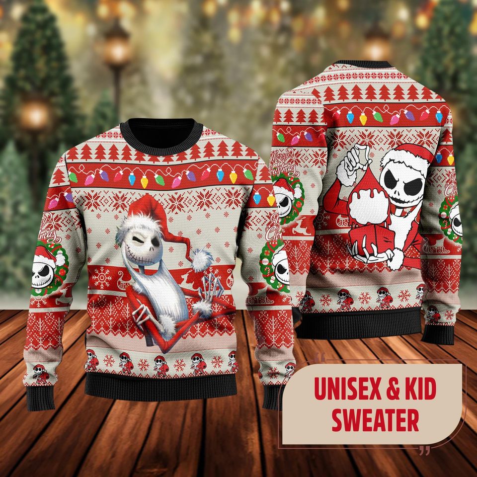 Jack Skelington Ugly Christmas Sweater, Nightmare Before Christmas Xmas Ugly Sweatshirt