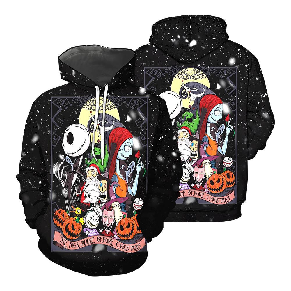 Jack Skellington And Sally The Pumpkin King Christmas Snow 3D All Over Print Hoodie, Zip Hoodie