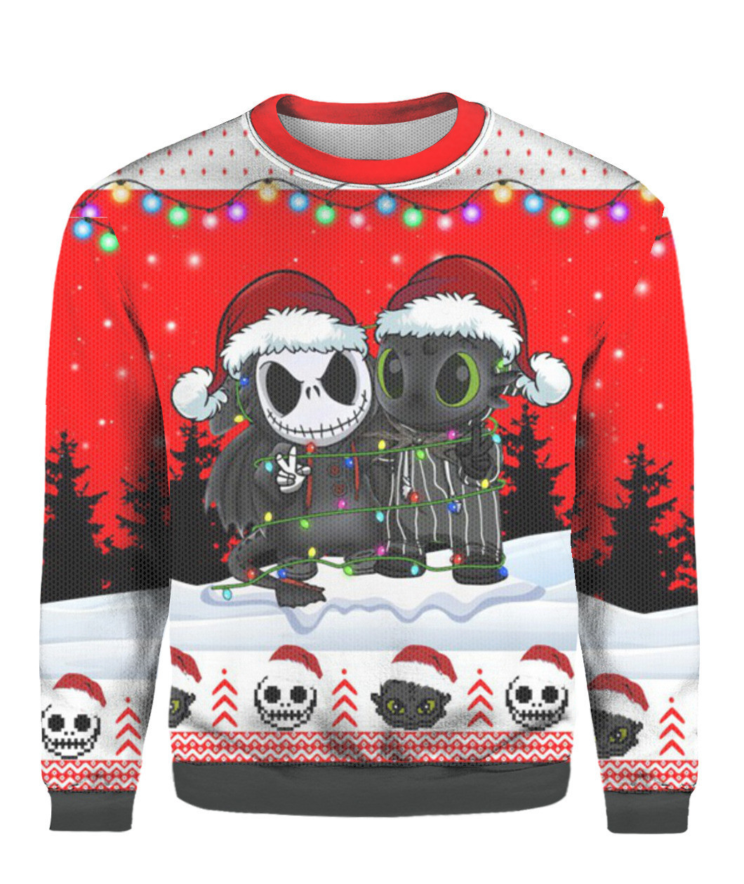 Jack Skellington And Toothless Ugly Christmas Sweater Adult 3D Funny Matching for family - Image 2