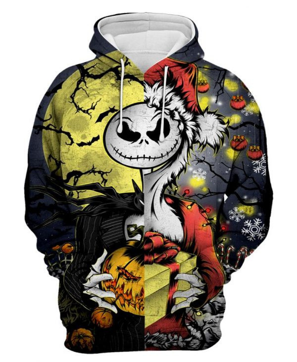 Jack Skellington Christmas Santa 3D All Over Print Hoodie, Zip Hoodie