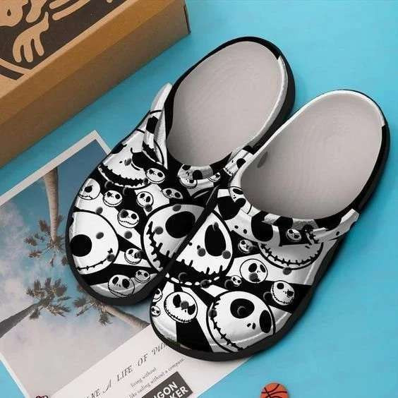 Jack Skellington Face Pattern Crocband Clogs Shoes For Halloween