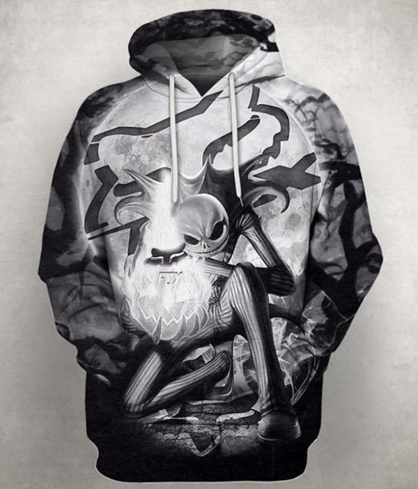 Jack Skellington Fox Racing Dirt Bike Flame 3D All Over Print Hoodie, Zip Hoodie