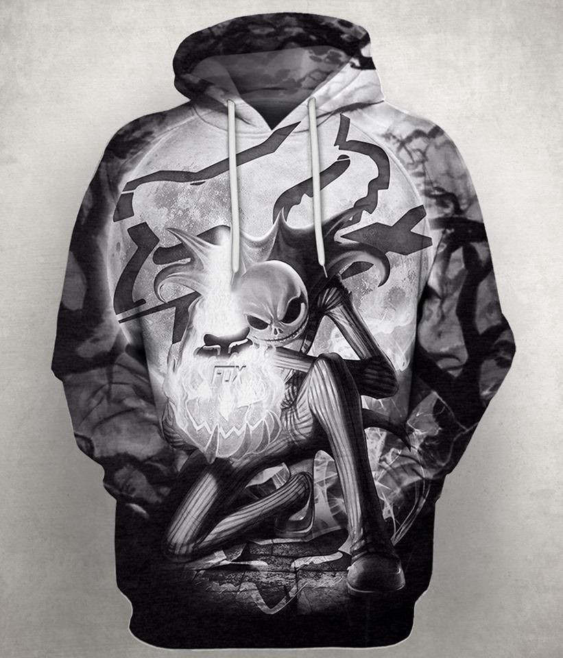 Jack Skellington Fox Racing Horror Halloween 3D All Over Print Hoodie, Zip Hoodie