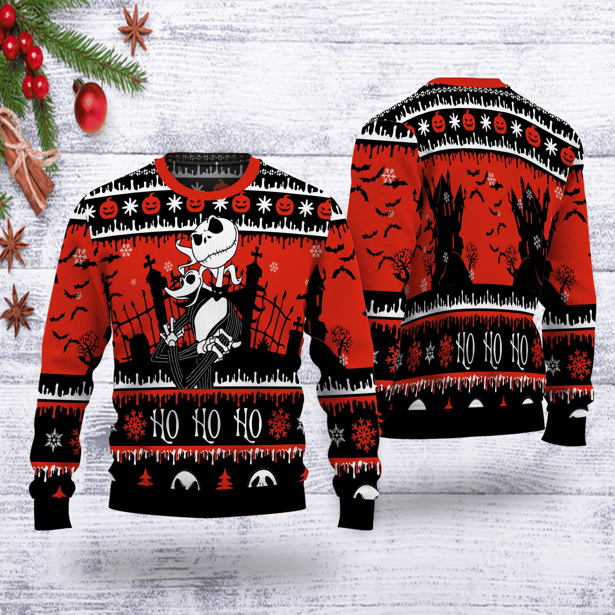 Jack Skellington Ho Ho Ho Ugly Christmas Sweater Adult 3D Funny Matching for family