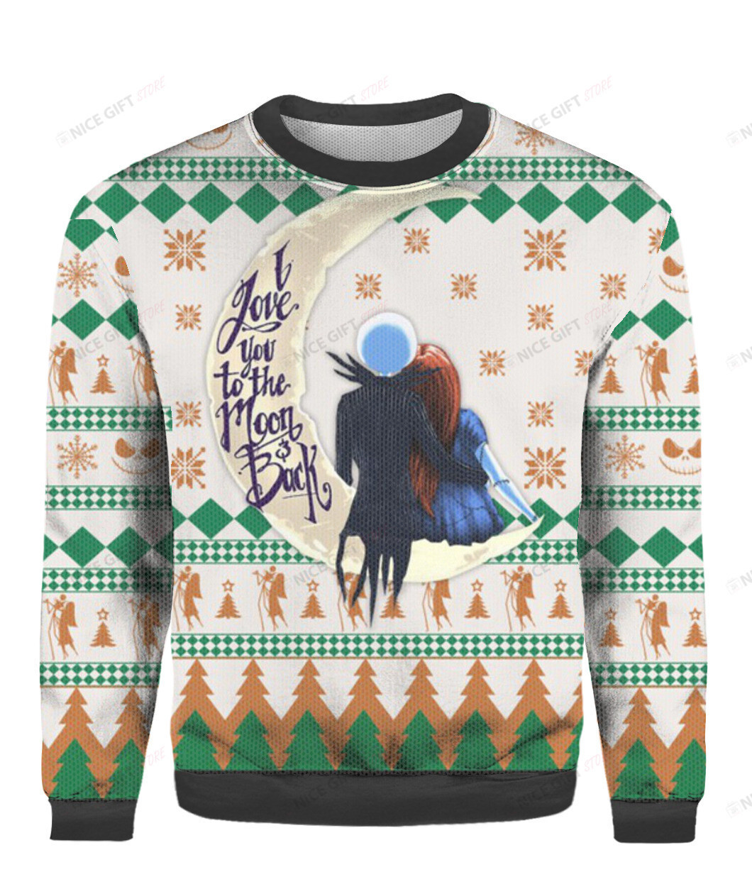 Jack Skellington I Love You To The Moon And Back Ugly Christmas Sweater Adult 3D Funny Matching for family - Image 3