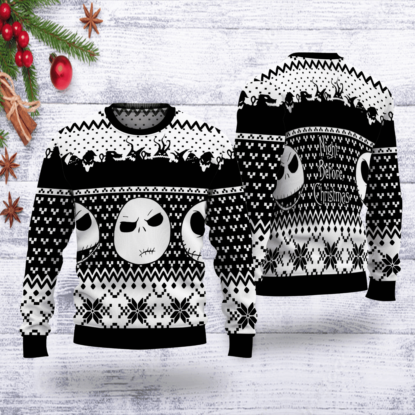 Jack Skellington Night Before Ugly Christmas Sweater Adult 3D Funny Matching for family