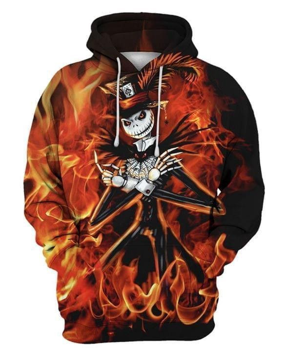 Jack Skellington On Fire Halloween Horror Movie 3D All Over Print Hoodie, Zip Hoodie