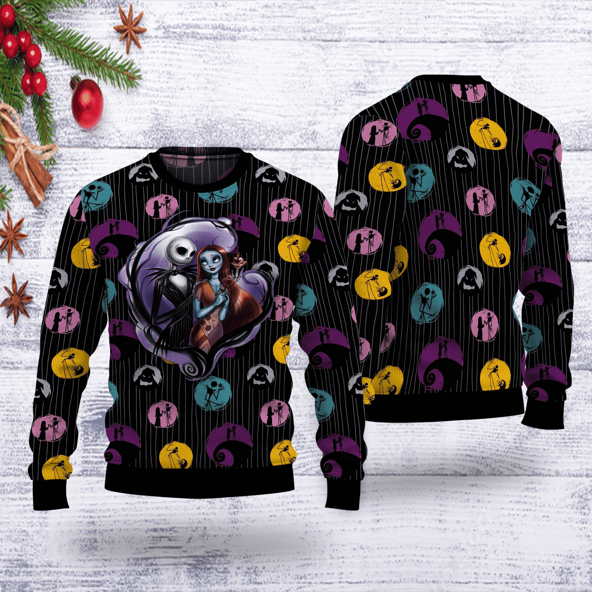 Jack Skellington Sally Ugly Christmas Sweater Adult 3D Funny Matching for family