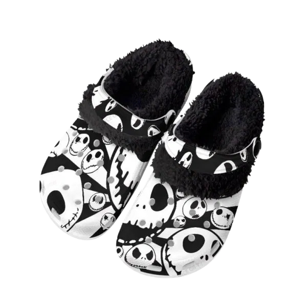 Jack Skellington The Nightmare Before Christmas Movie Crocs Crocband Fleece Lined Clogs Shoes Comfortable For Men Women and Kids In Winter