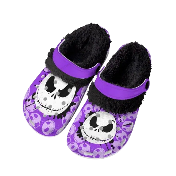 Jack Skellington The Nightmare Before Christmas Movie Crocs Crocband Fleece Lined Clogs Shoes Comfortable For Men Women and Kids In Winter