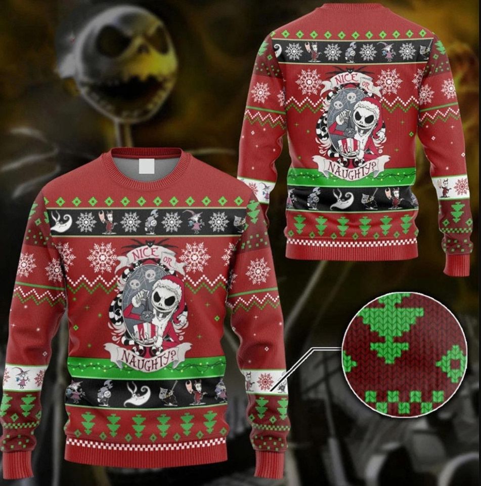 Jack Skellingtong Nice Or Naughty Ugly Christmas Sweater