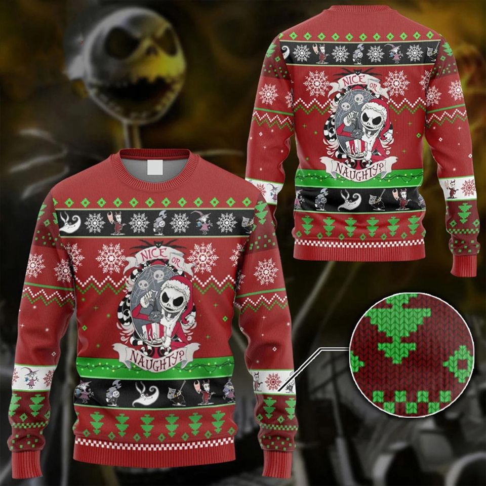 Jack Skellingtong Nice Or Naughty Ugly Christmas Sweater