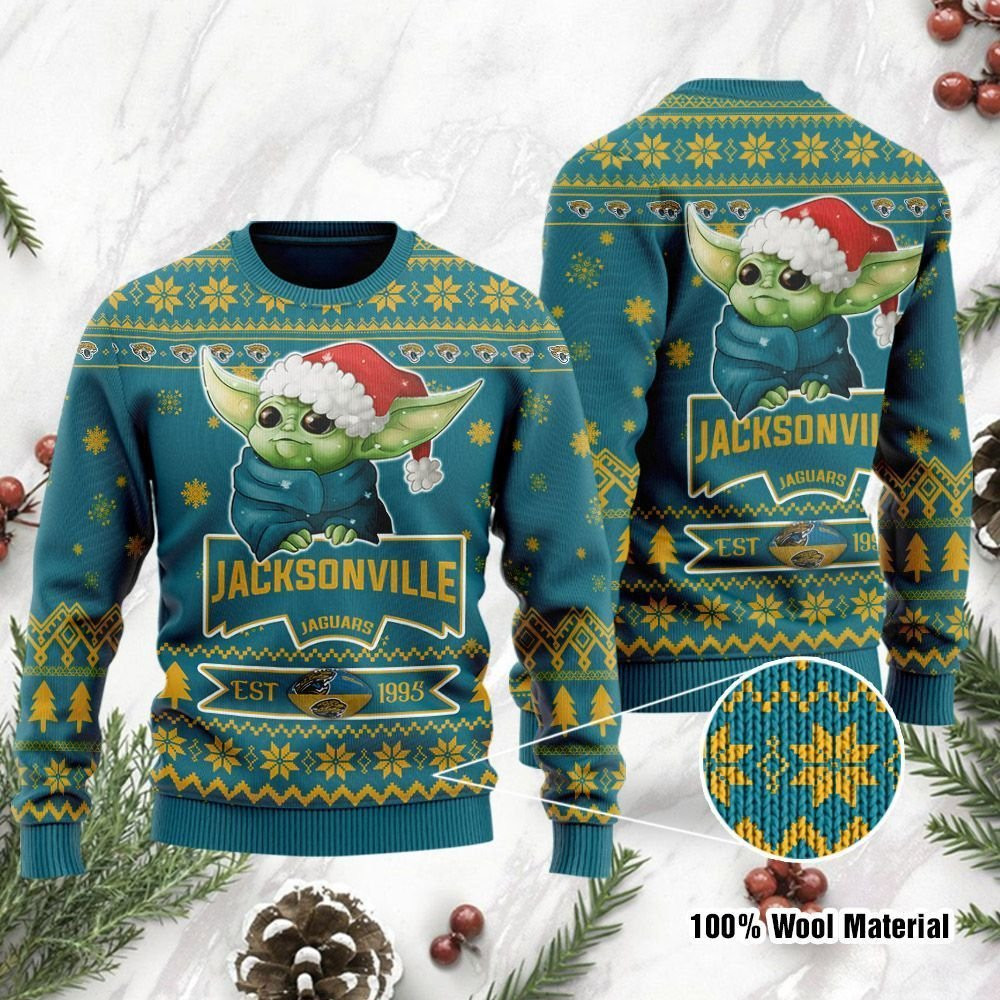 Jacksonville Jaguars Cute Baby Yoda Grogu Ugly Christmas Sweater Adult 3D Funny Matching for family
