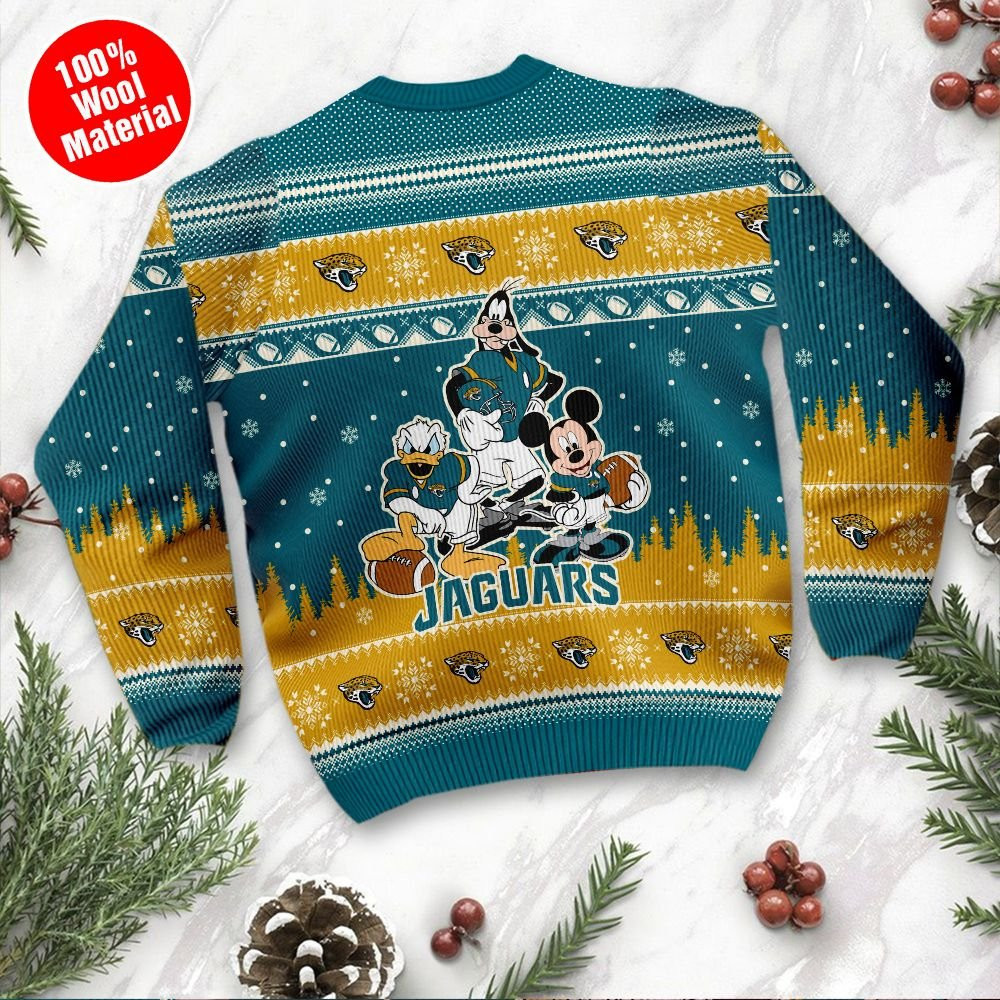 Jacksonville Jaguars Disney Donald Duck Mickey Mouse Goofy Personalized Ugly Christmas Sweater Adult 3D Funny Matching for family - Image 3