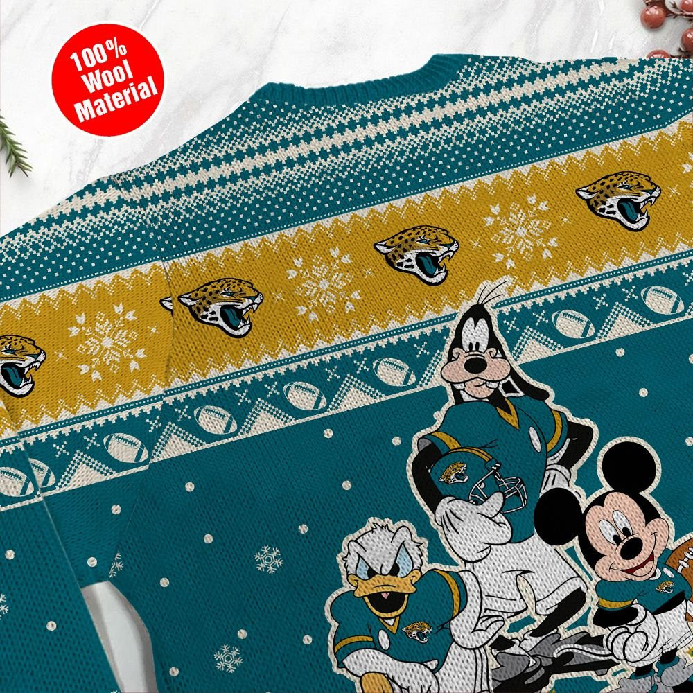Jacksonville Jaguars Disney Donald Duck Mickey Mouse Goofy Personalized Ugly Christmas Sweater Adult 3D Funny Matching for family - Image 5