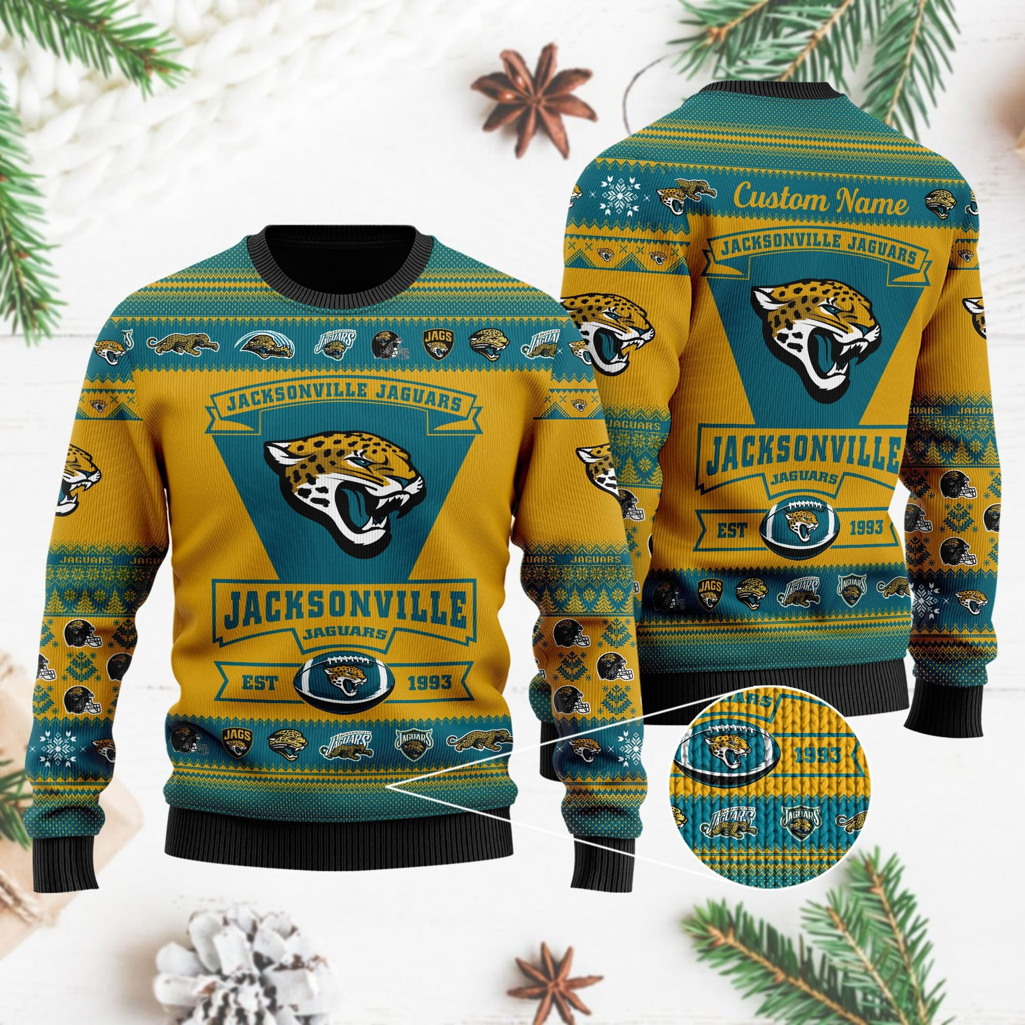 Jacksonville Jaguars Football Team Logo Personalized Ugly Christmas Sweater Adult 3D Funny Matching for family