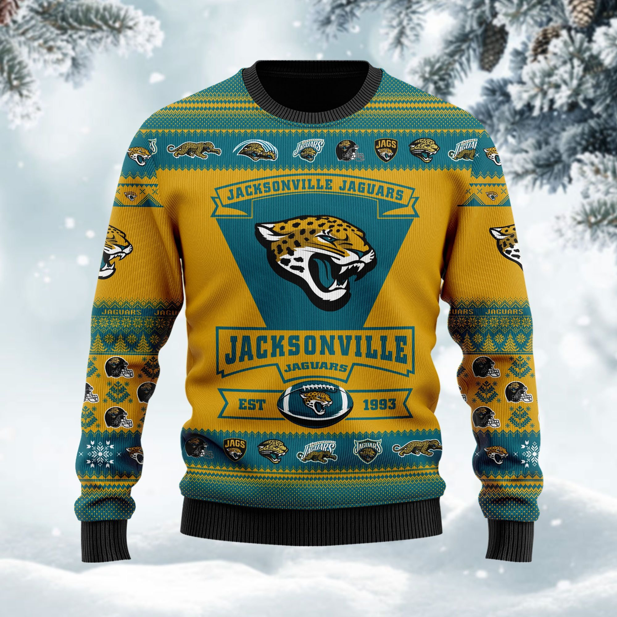 Jacksonville Jaguars Football Team Logo Personalized Ugly Christmas Sweater Adult 3D Funny Matching for family - Image 3