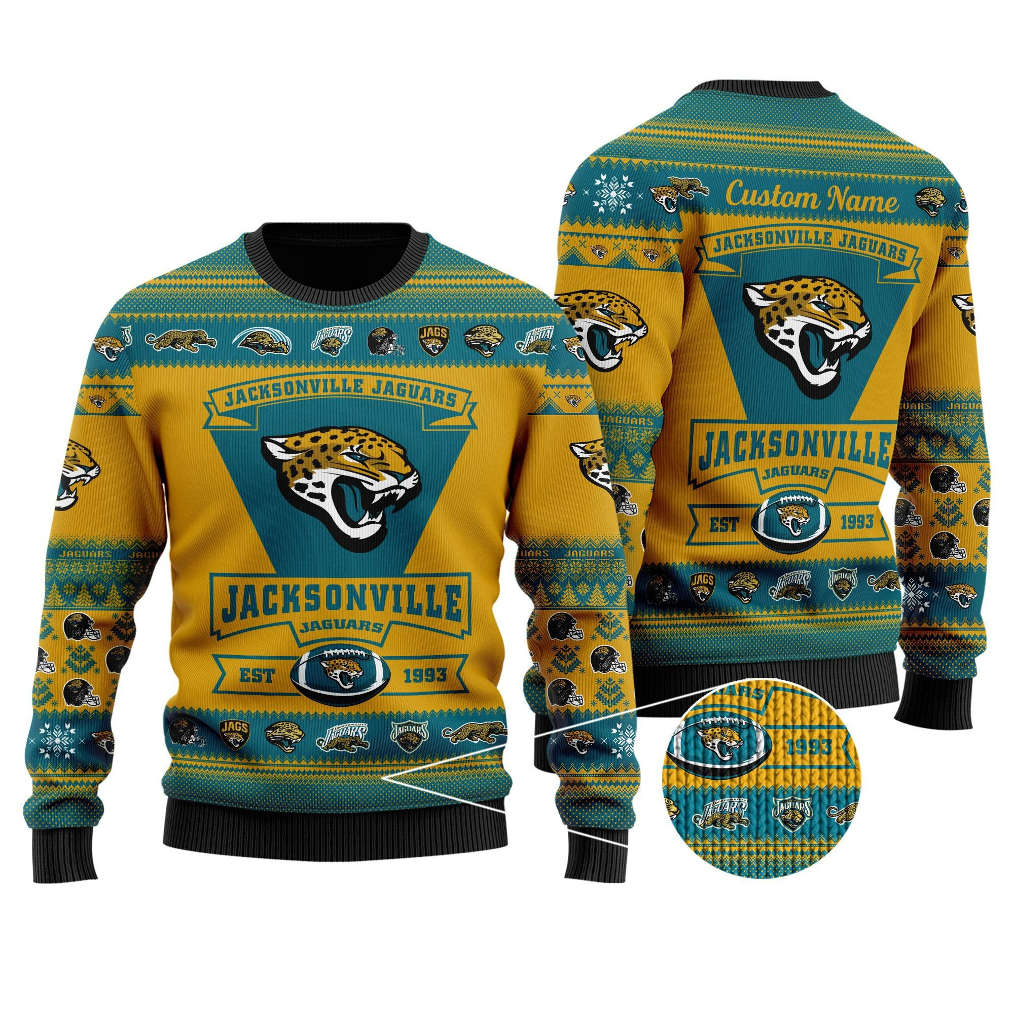 Jacksonville Jaguars Football Team Logo Personalized Ugly Christmas Sweater Adult 3D Funny Matching for family - Image 2
