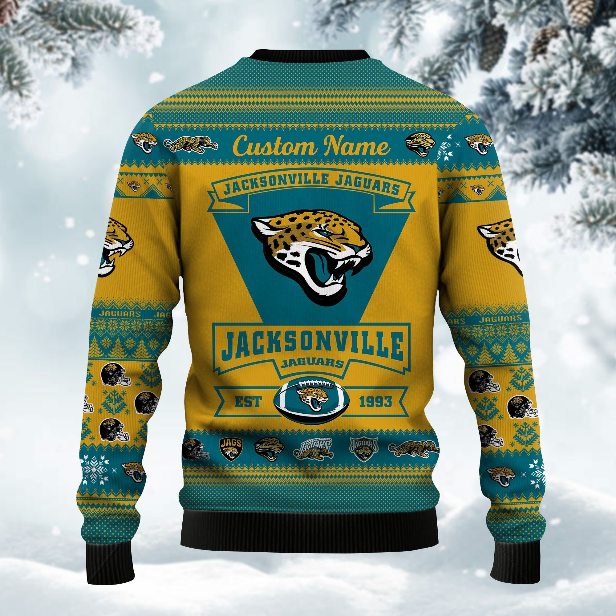 Jacksonville Jaguars Football Team Logo Personalized Ugly Christmas Sweater Adult 3D Funny Matching for family - Image 4