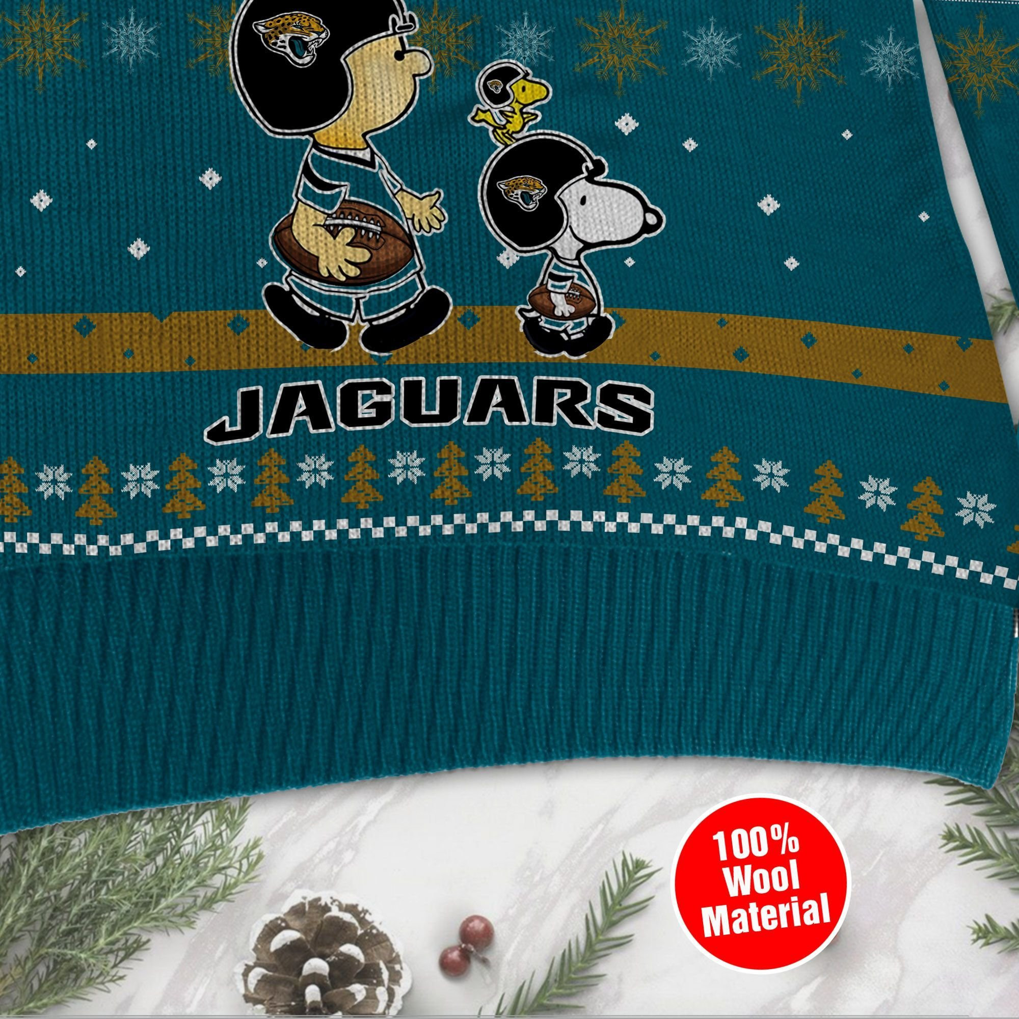 Jacksonville Jaguars Funny Charlie Brown Peanuts Snoopy Ugly Christmas Sweater Adult 3D Funny Matching for family - Image 4