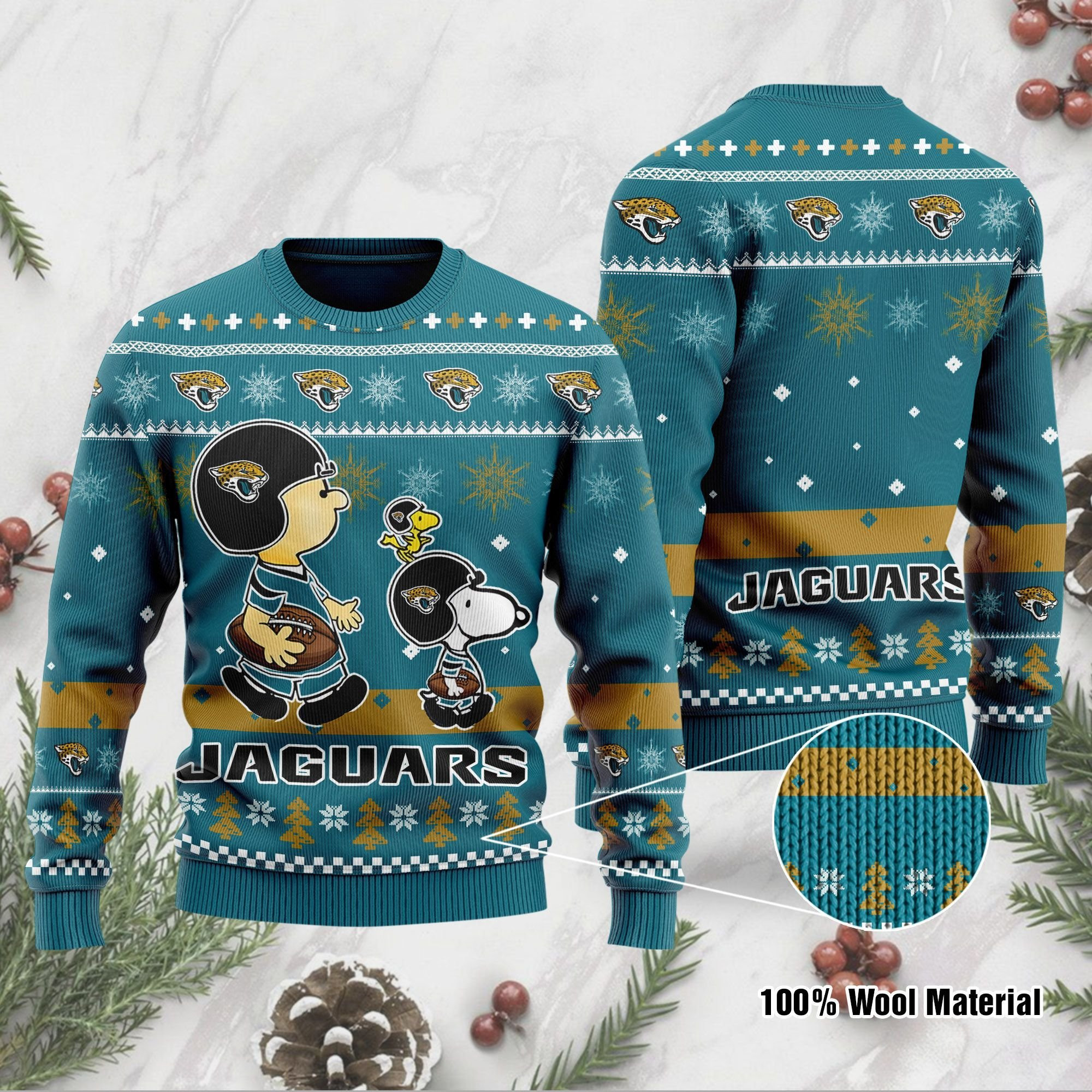 Jacksonville Jaguars Funny Charlie Brown Peanuts Snoopy Ugly Christmas Sweater Adult 3D Funny Matching for family