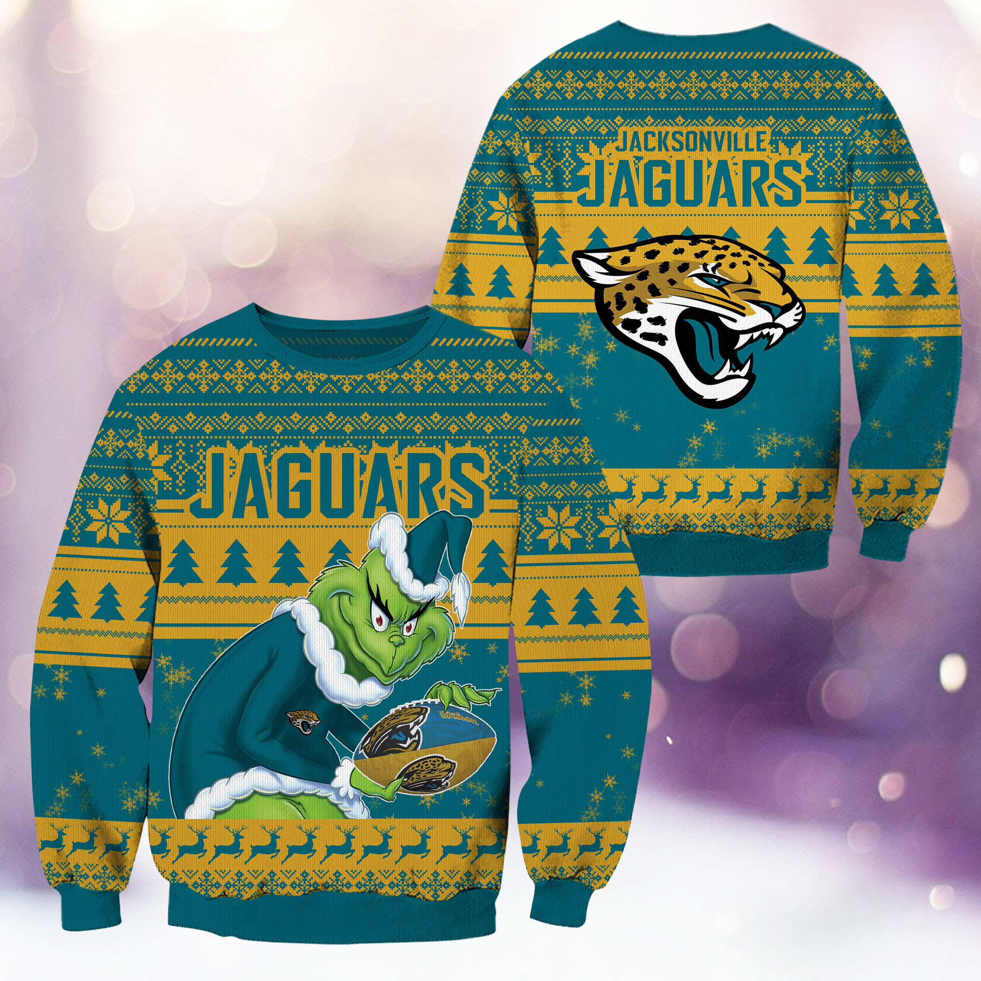 Jacksonville Jaguars Grinch Ugly Christmas Sweater Adult 3D Funny Matching for family