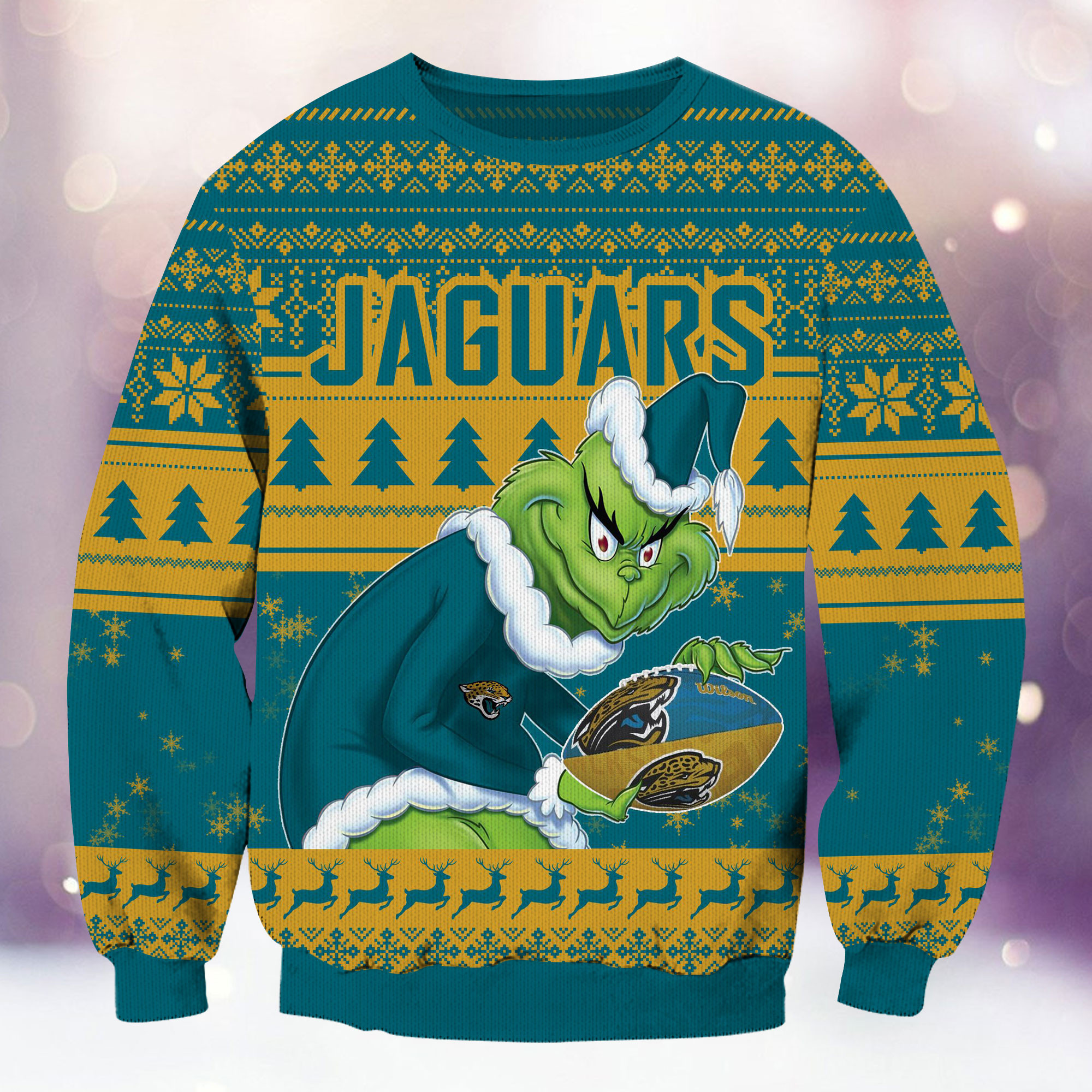 Jacksonville Jaguars Grinch Ugly Christmas Sweater Adult 3D Funny Matching for family - Image 2