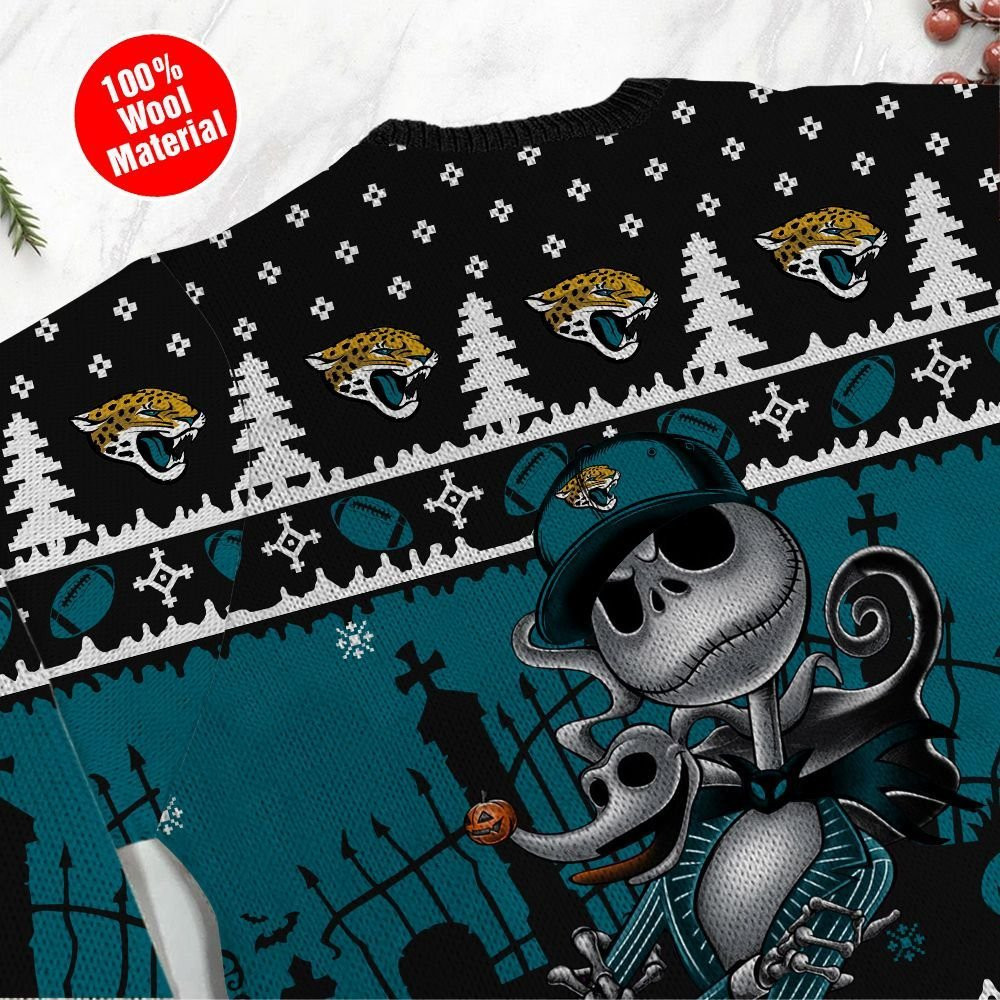 Jacksonville Jaguars Jack Skellington Halloween Ugly Christmas Sweater Adult 3D Funny Matching for family - Image 5