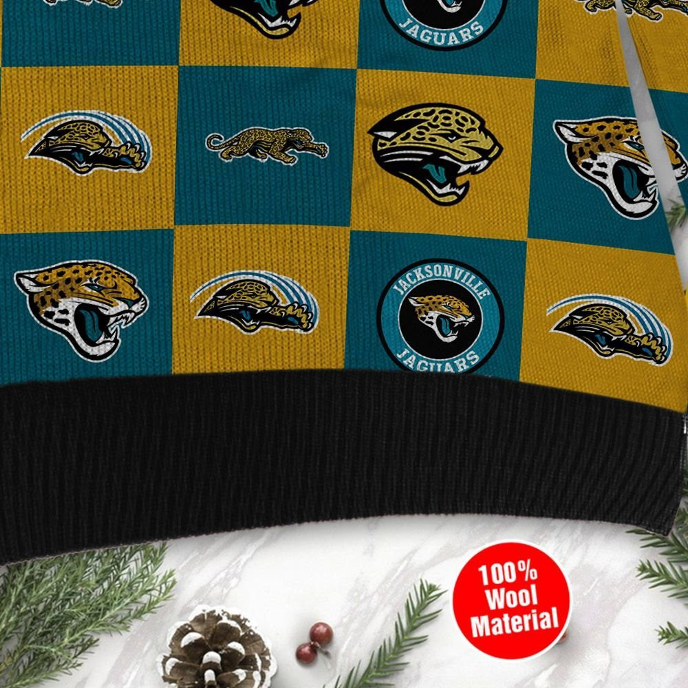 Jacksonville Jaguars Logo Checkered Flannel Design Ugly Christmas Sweater Adult 3D Funny Matching for family - Image 4