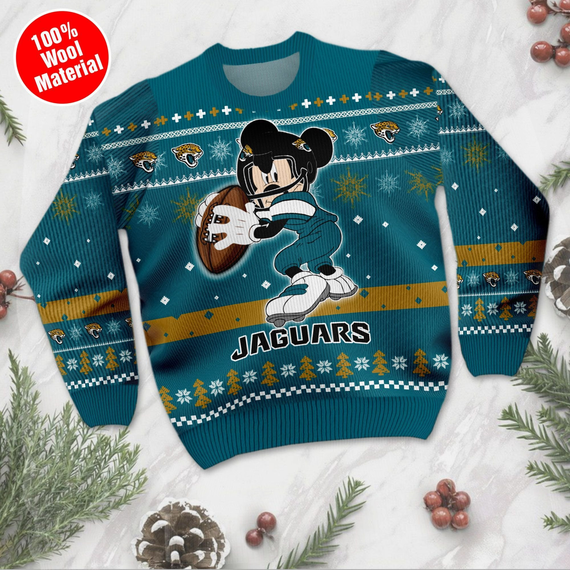Jacksonville Jaguars Mickey Mouse Funny Ugly Christmas Sweater Adult 3D Funny Matching for family - Image 2