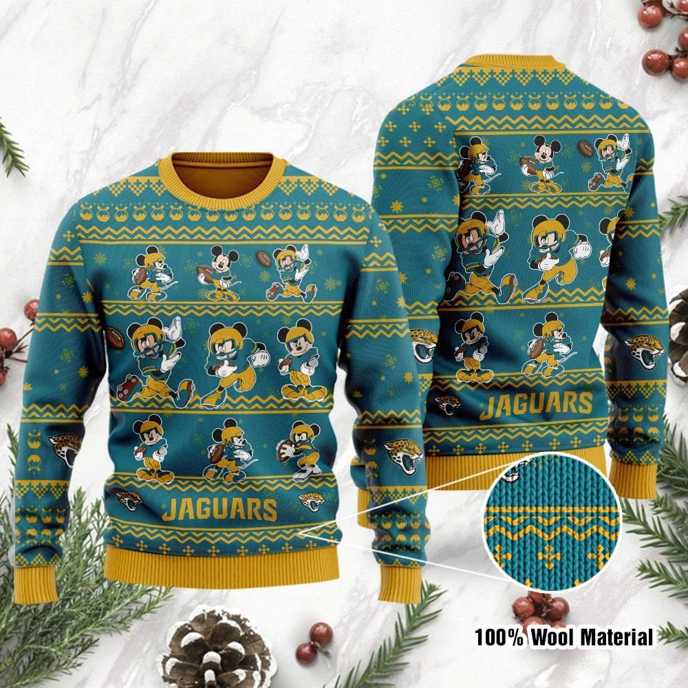 Jacksonville Jaguars Mickey Mouse Holiday Party Ugly Christmas Sweater Adult 3D Funny Matching for family