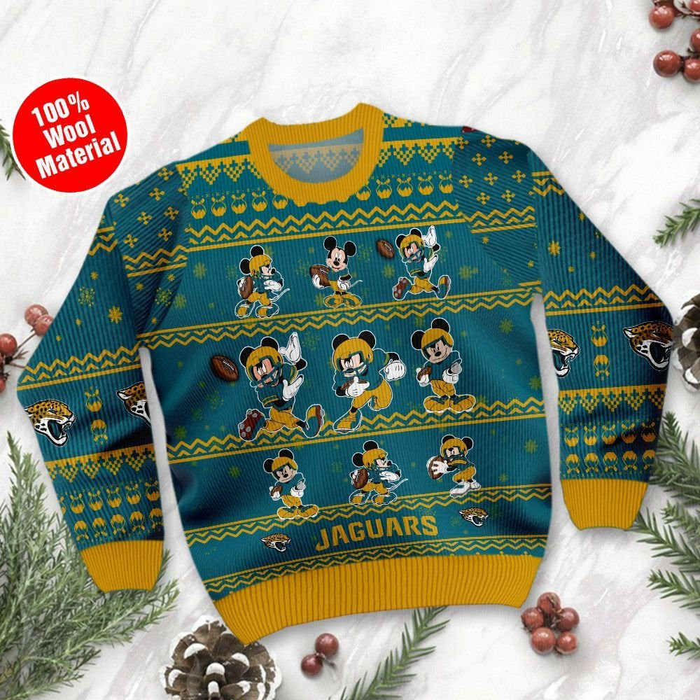 Jacksonville Jaguars Mickey Mouse Ugly Christmas Sweater Adult 3D Funny Matching for family - Image 2