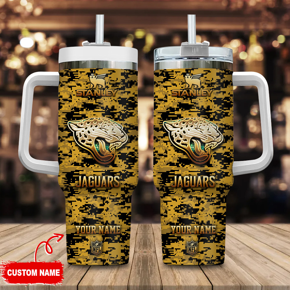 Jacksonville Jaguars NFL Camouflage Golden Logo Custom Stanley Cup 40 oz 30 oz Tumbler With HandleTVC2301111