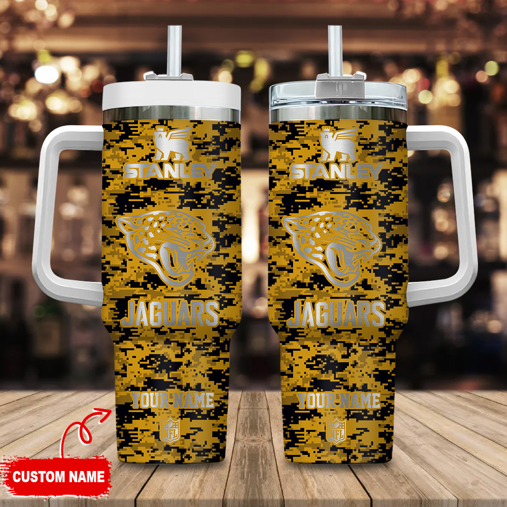 Jacksonville Jaguars NFL Camouflage Silver Logo Custom Stanley Cup 40 oz 30 oz Tumbler With HandleTVC2301111