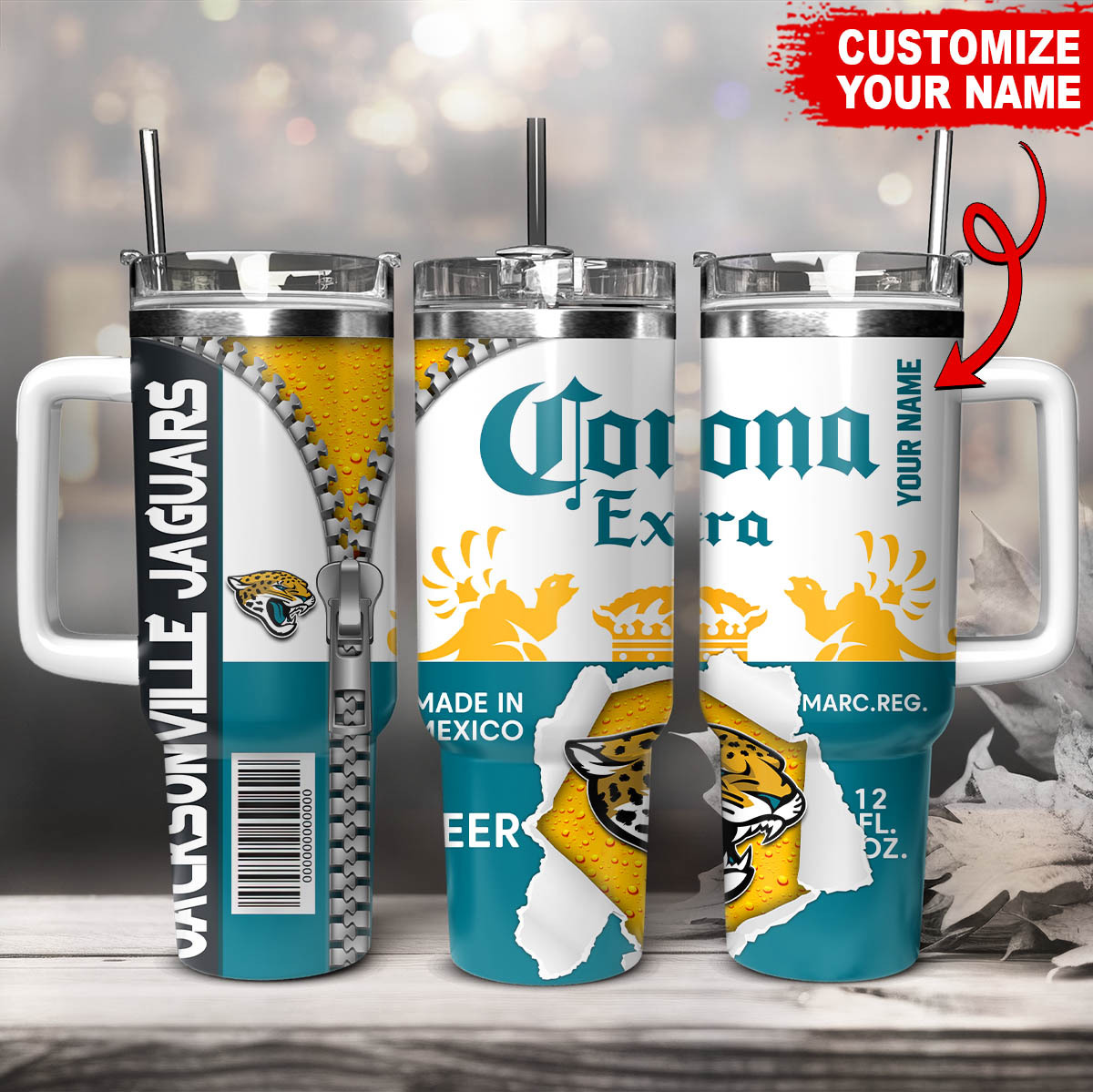 Jacksonville Jaguars NFL Corona Extra Custom Stanley Cup 40 oz 30 oz Tumbler With HandleTVC230168