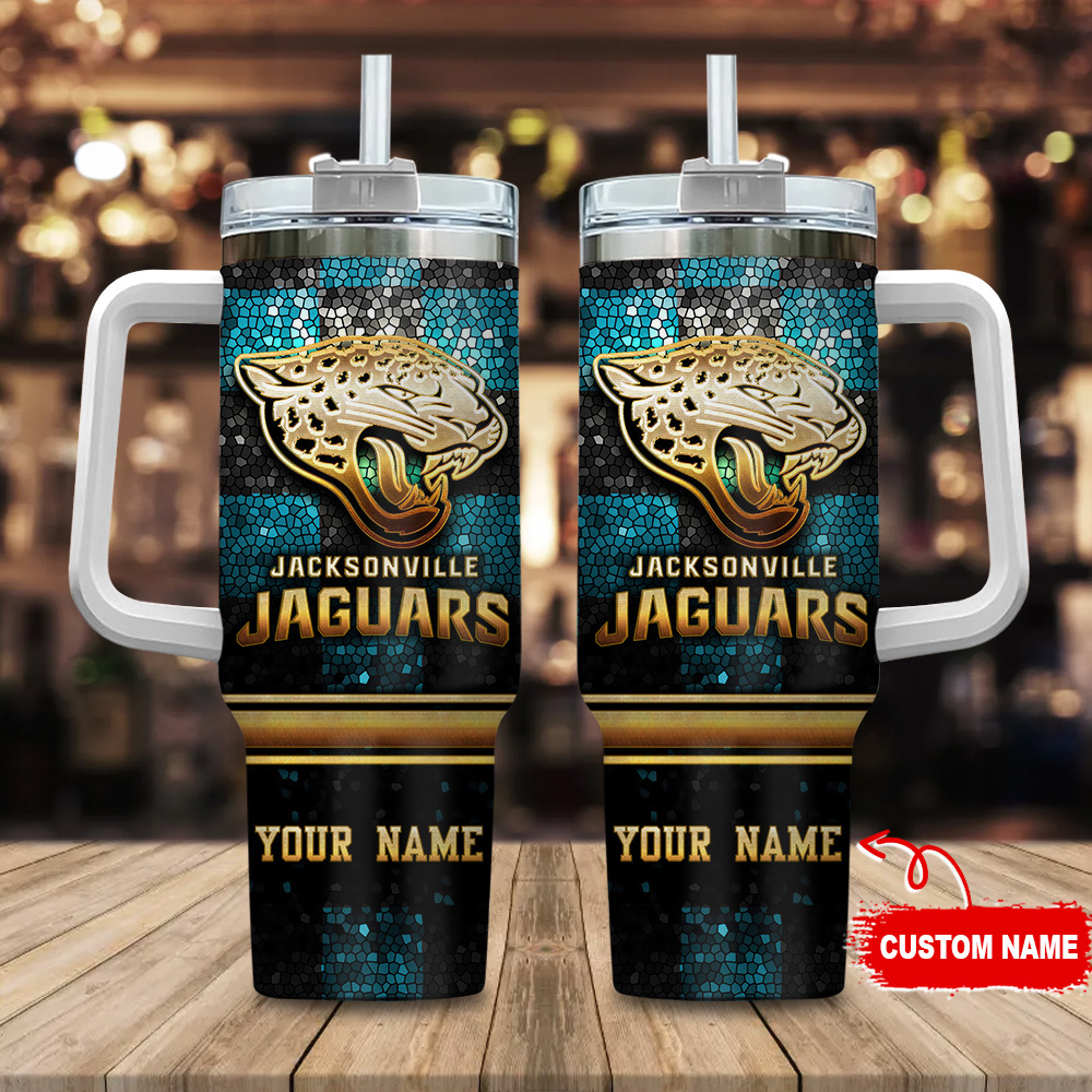 Jacksonville Jaguars NFL Glitter Golden Logo Custom Stanley Cup 40 oz 30 oz Tumbler With HandleTVC2301113