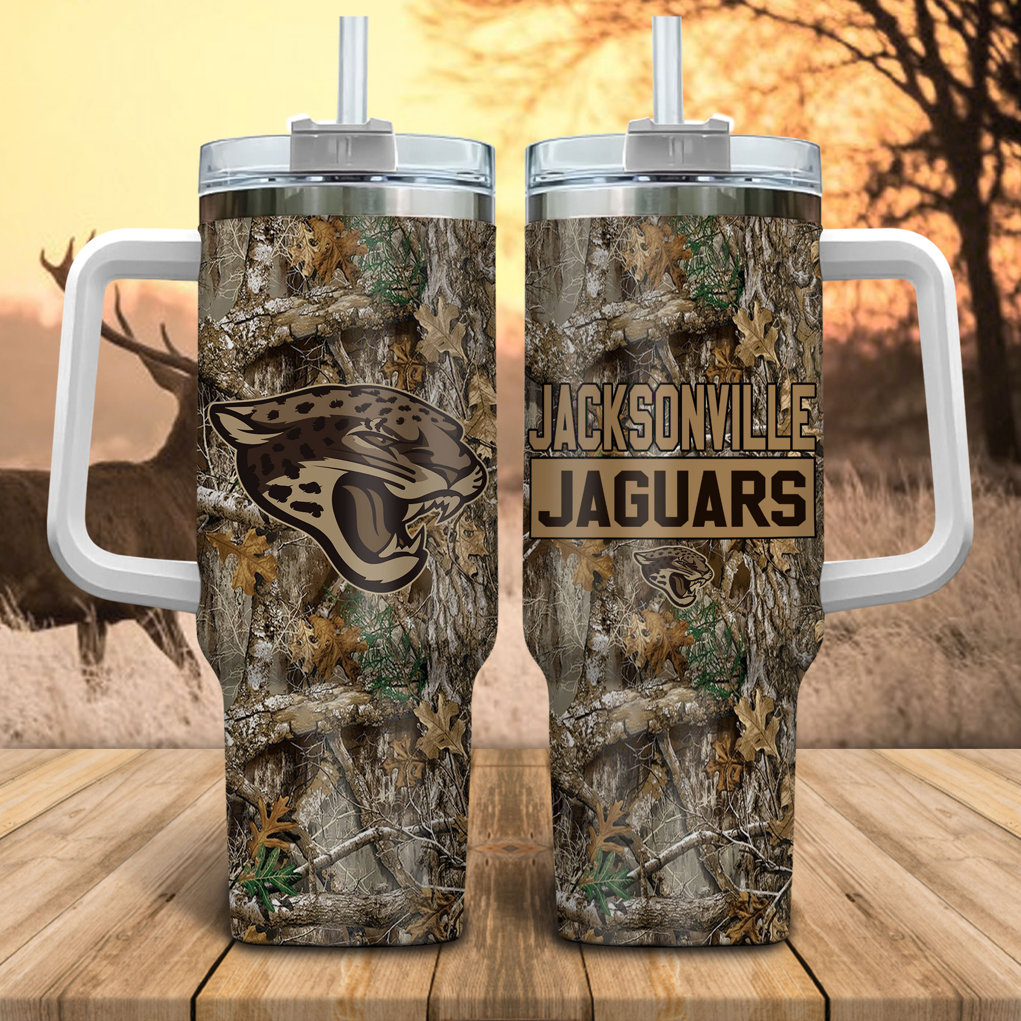 Jacksonville Jaguars NFL Hunting Realtree Custom Stanley Cup 40 oz 30 oz Tumbler With HandleTVC230145