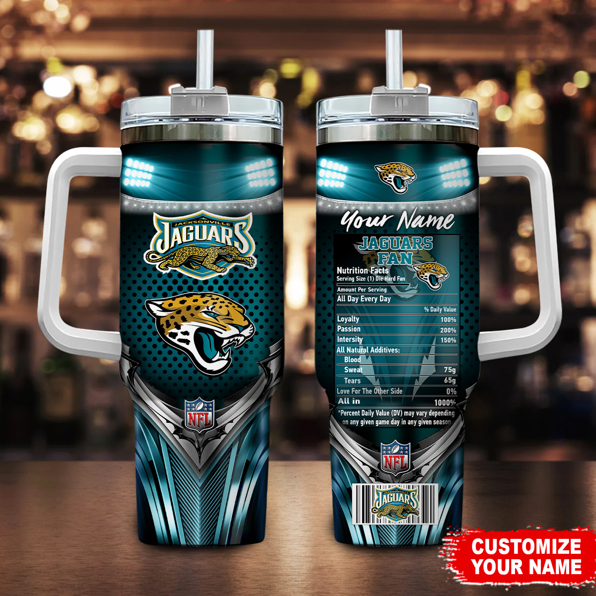 Jacksonville Jaguars NFL Nutrition Facts Custom Stanley Cup 40 oz 30 oz Tumbler With HandleTVC230194